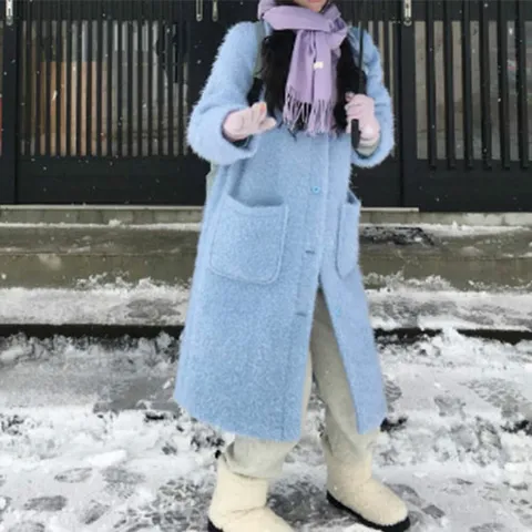 슈팅스타 / 카라넥 캐주얼 뽀글이 양털 롱 코트