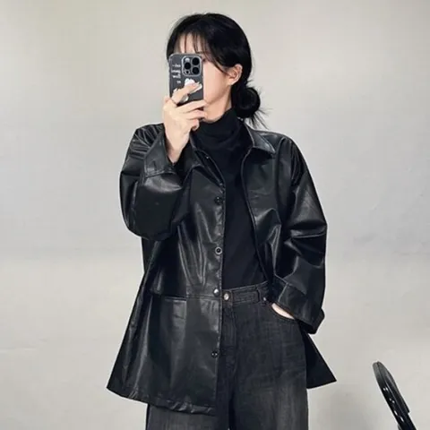 오버핏 레더 가죽 자켓 재킷 블레이저 여성 아우터 루즈핏 가을