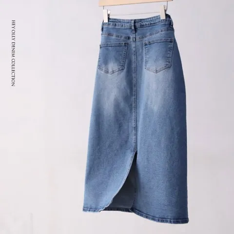 [헤이올리] (44~77) 데님스판 워싱 중청 H라인 뒷트임 스커트 SH1162
