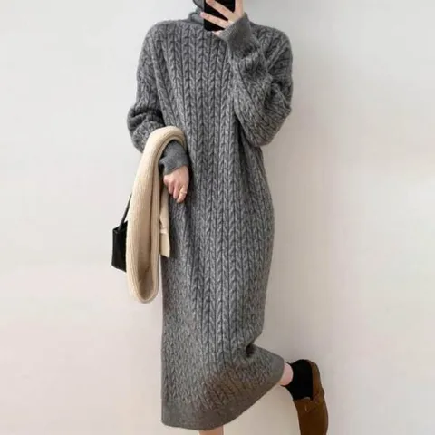 터틀넥 니트 롱원피스 여성 목폴라 니트 원피스 겨울