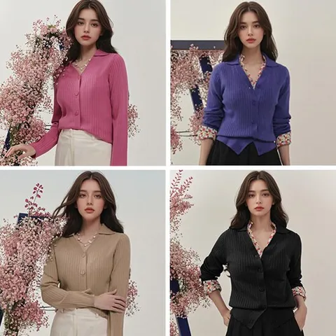 야미니트 리브 카라 니트 골지 가디건 4종세트