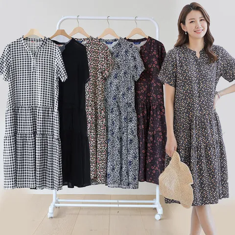 이브바바 여성 여름 인견 반팔 롱 캉캉원피스 중년 엄마옷