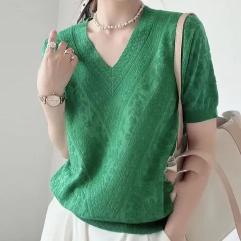 [키첼] 세라인 펀칭 반팔 여름 니트