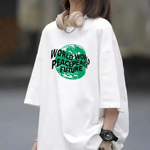 남여공용 순면 반팔티 오버핏 프린팅 반팔 티셔츠 빅사이즈