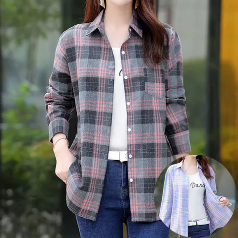 [로즈엘리]봄봄 빅체크 면셔츠 캐쥬얼 데일리 남방 4컬러