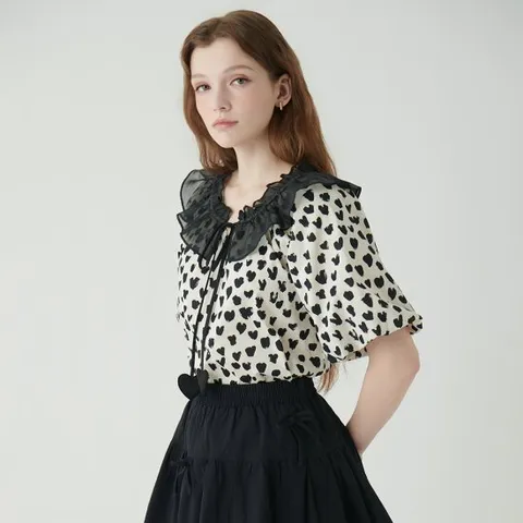 [SATIN] 프릴 퍼프 블라우스 O242T209