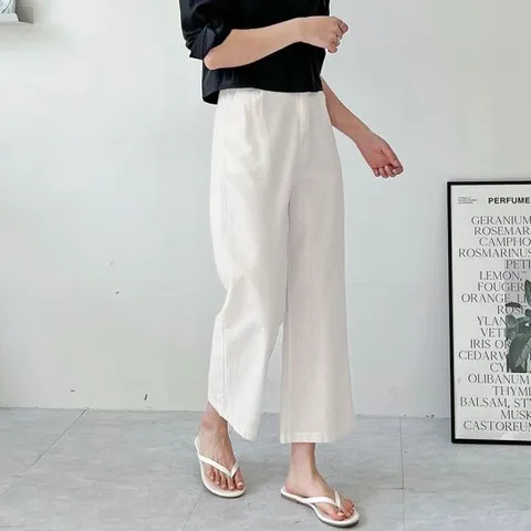 여성여름팬츠 린넨 통바지 9부 직장인 편한 얇은 바지 캐주얼바