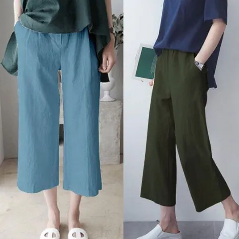 여성여름팬츠 와이드 린넨팬츠 허리밴딩 통바지 마바지 여름 데