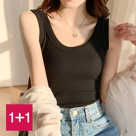 1+ 1 부유방 커버 데일리 유핏 골지 스판 나시