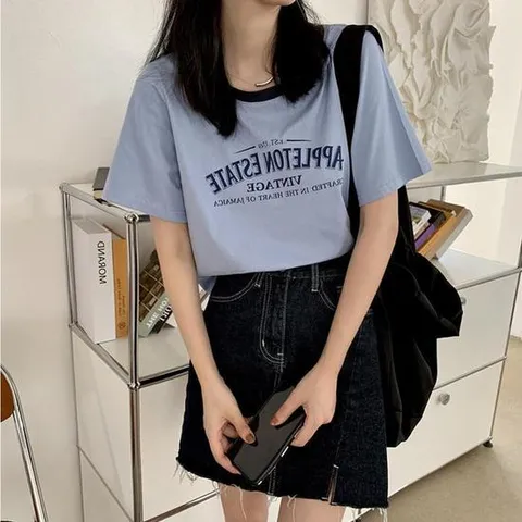 CWTT9932 레터링 루즈핏 세미크롭 반팔 티셔츠 여름티셔츠