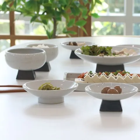 여주도자기 묘미 핸드메이드 사각굽 그릇세트 2인 12p