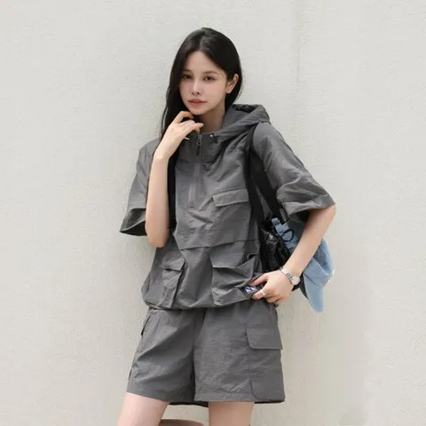 [피핀] CSOs-010-1 후디 아노락 하프 팬츠 셋업