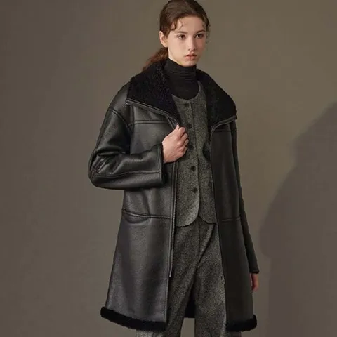 리오벨[TAG가199,000]호주산 양모 100% 무스탕 하프 롱 코트