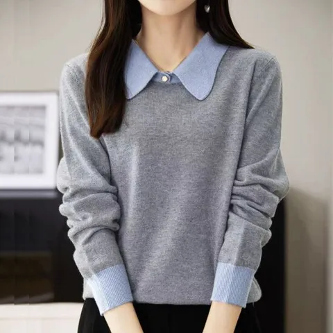 [모니카제이]카라 배색 니트 탑(n1067)