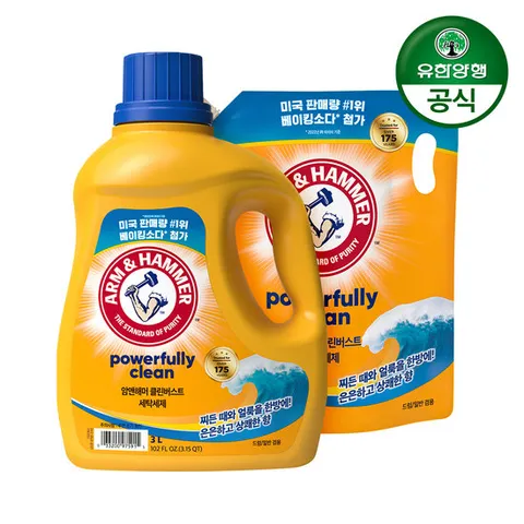 암앤해머 세탁세제 클린버스트 3.0L 용기 1개+1.8L 리필 1개