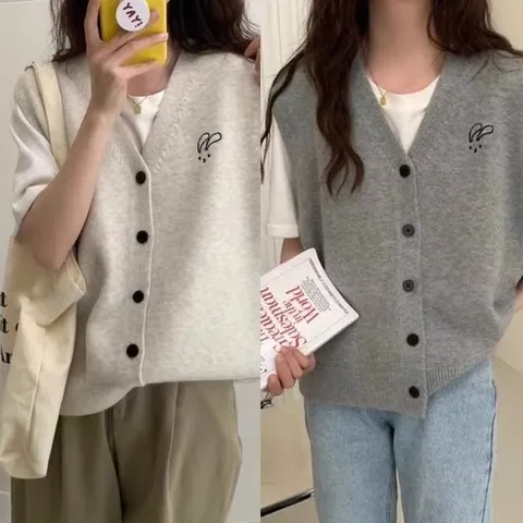 [모어씨유] [2종세트] 깡총 니트 조끼 레이어드 베스트 탑