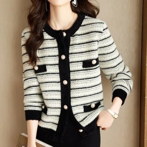 나바바 / NC210 단가라 밍크 라운드넥 긴팔 가디건