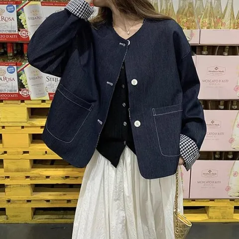 [쿠잉]리버시블 봄/가을 노카라 여성 숏자켓/간절기아우터