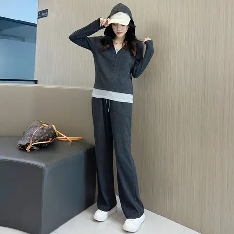 가을 신상 후드 슬림핏 트레이닝복 세트 여성 투피스 바지 여자