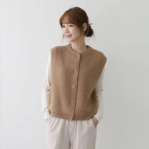 [유야]여성 라운드 버튼 니트 조끼 베스트 -FVE0027- 가을 겨울
