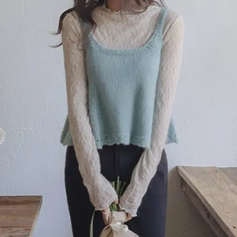 [리린][만능코디][LABEL] 여성스런 레이스 신축성 좋은 블라우스