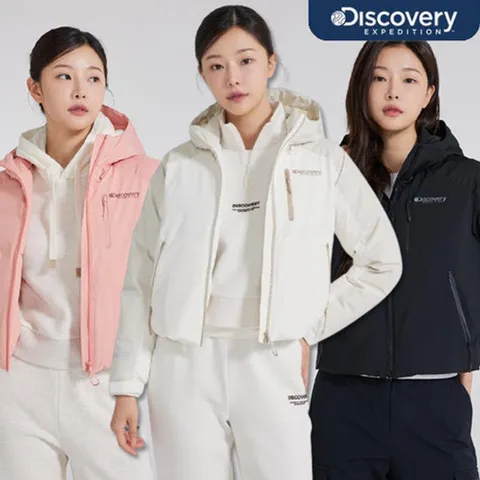 [ 현대백화점 ]디스커버리 [택가 379,000원] 24FW 겨울 이월/할인 여성 베르겐 고어 윈드스토퍼 크롭 구스다운 숏패딩 패딩/숏다운/보온성/경량성/세미오버핏 DWDJ9E046