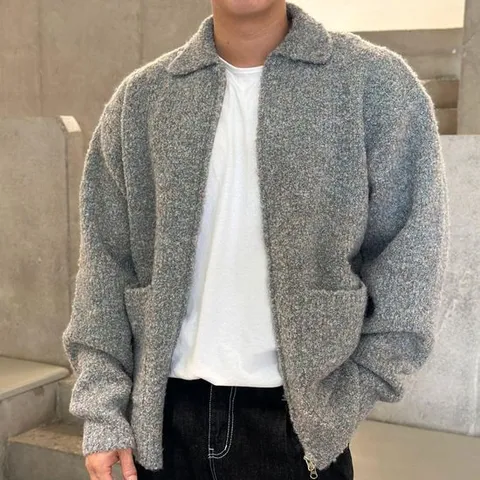 [옷자락]남자 부클 울니트 카라넥 투포켓 집업가디건 가을 자켓