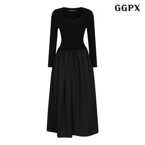 [GGPX] 니트 배색 긴팔 원피스 (GOCOW044D)