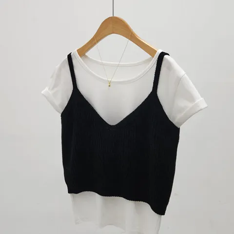 벨벳 브이 크롭 니트 뷔스티에 조끼