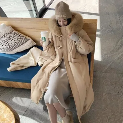 [이쁘다] 모크 후드 퍼 롱 패딩