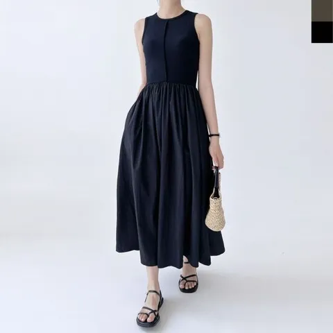 여름 GSS ND62 플레어 레이어드 민소매 드레스 슬리스 롱원