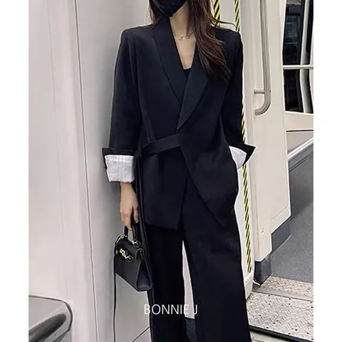 보니제이 /  정장 SET  로브 랩 스타일 정장 투피스 팬츠 수트 셋업/ 4컬러/ 4사이즈