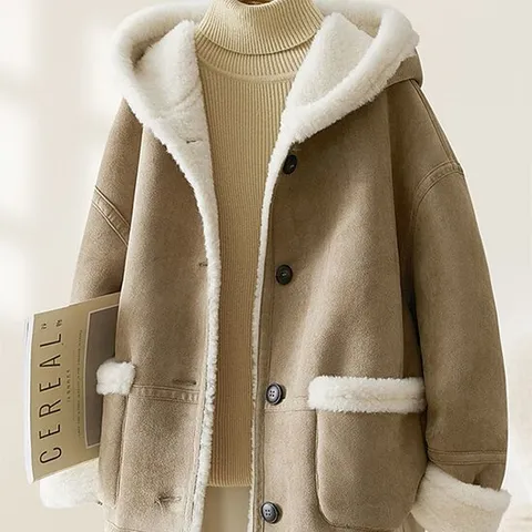 [패션시그널] 털안감 후드 스웨이드 하프코트 62CA2B