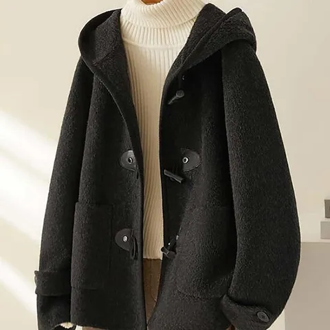 [패션에비뉴/99사이즈까지] 혼버튼 후드 모직하프코트 24FEDFC6