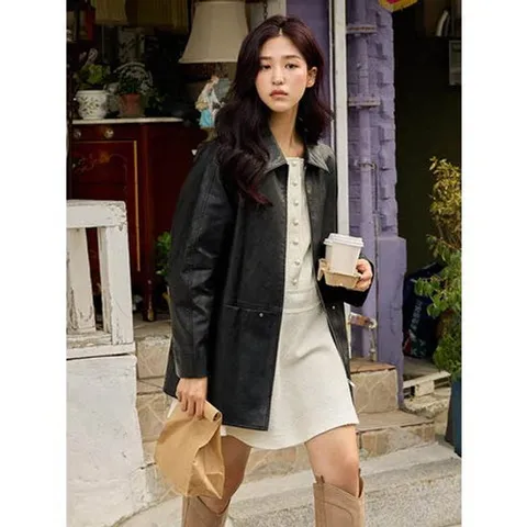 [올리브데올리브] 비죠 장식 레더 하프 자켓 (OL4AJ860)