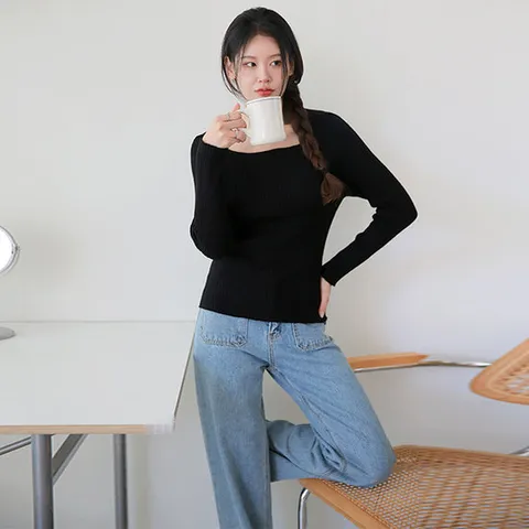 [르포엠]모리안 스퀘어넥 골지니트 4종세트