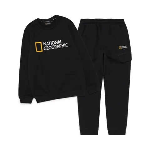 내셔널지오그래픽키즈 K221UPB910 빅로고 맨투맨 세트 BLACK