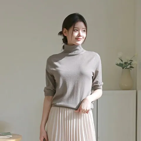 [르포엠]이태리 울100 댄시 5부 니트 터틀넥