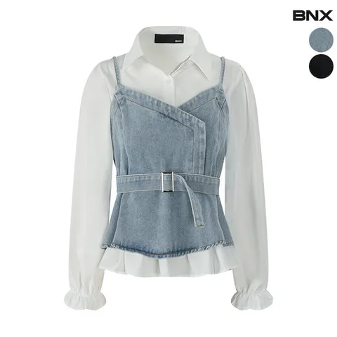 [BNX] 여성 데님 뷔스티에 세트 블라우스