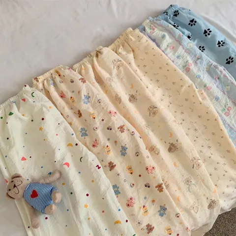 어나더뷰 코지 패턴 밴딩 잠옷바지 간절기 면 와이드팬츠 파자마 잠옷 2447