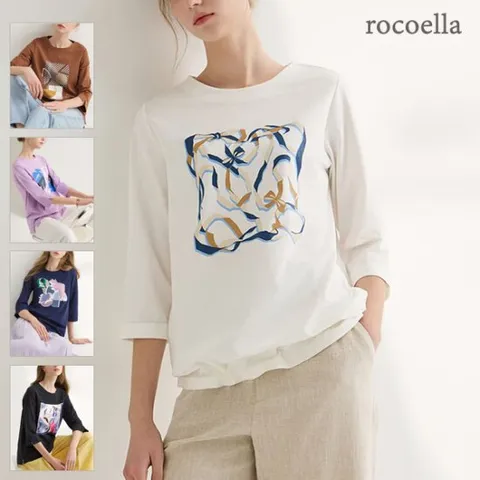 로코엘라 케일린 아트웍 프린팅 여성 티블라우스 5종택1