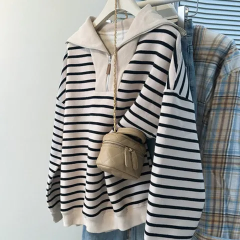 나바바 / NT2250 여성 캐주얼 단가라 긴팔 카라 맨투맨