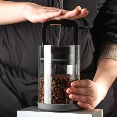 커피 잡곡 쌀 유리 진공 밀폐용기  블랙 대형