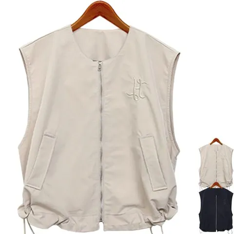 [하얀비] 루즈핏 바람막이 집업조끼/스트링/봄가디건/여성자수베스트자켓/레이어드/미시/빅사이즈