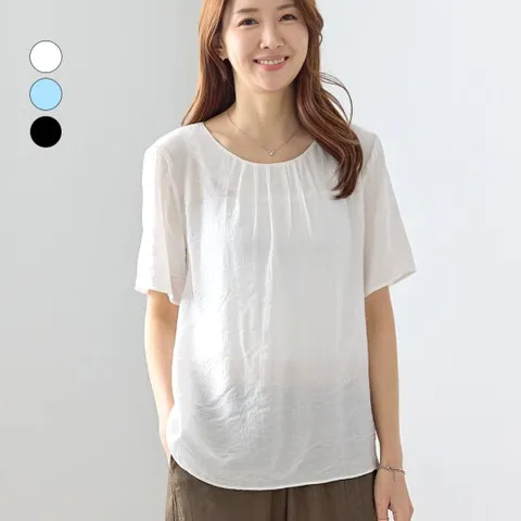 여성 여름 반팔 인견 블라우스 빅사이즈 루즈핏 블라우스 반팔티