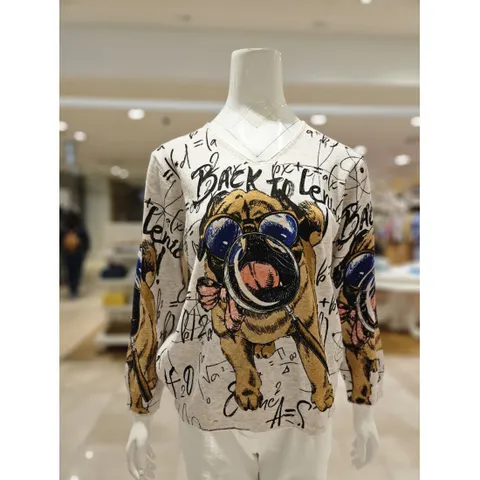 [르니앤맥코이(여성)]강아지 포인트 브이넥 니트티MM03KN073FCY