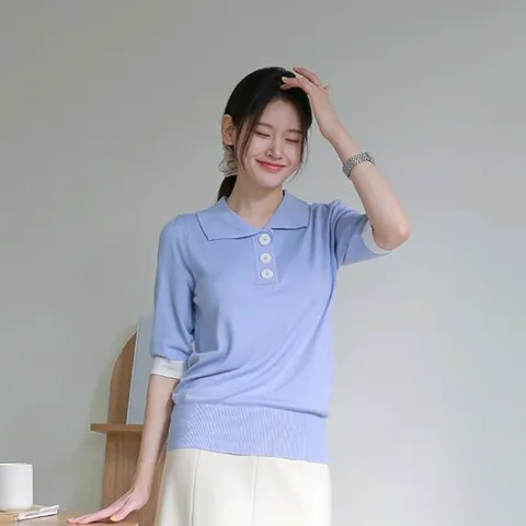 [르포엠]페어리 썸머 버튼 카라니트 4종세트