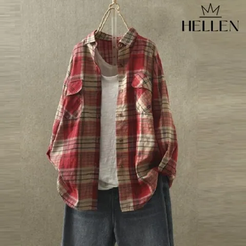 헬렌 여성 데일리 체크 셔츠 남방 블러디체크셔츠 O-413