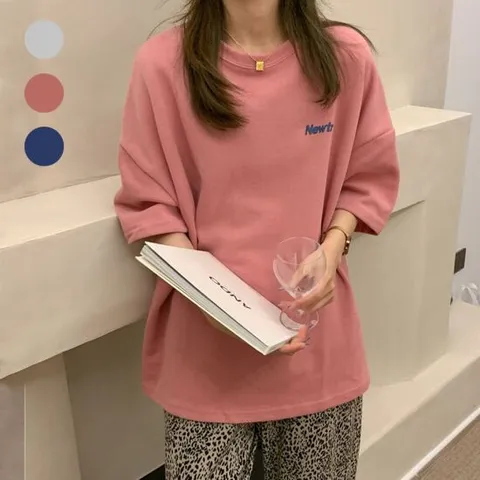 여자 영문 레터링 여름 오버핏 박스핏 반팔 티셔츠