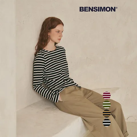 [벤시몽][벤시몽] 여성 워셔블 스트라이프 긴팔 티셔츠 4종택일